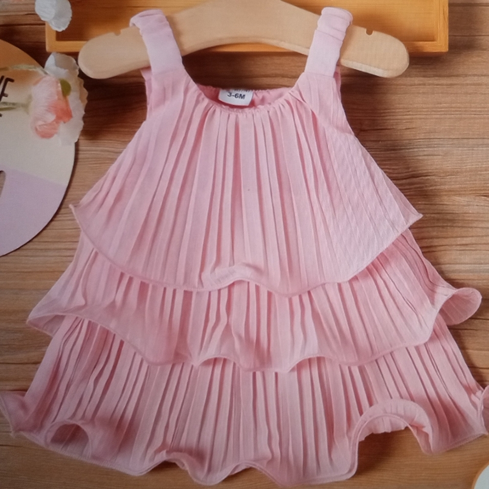 Baby Girls Easter Party Formal Cute Pink Pleated Sleeveless Dress Size 12-24 Mos